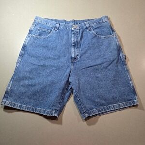 Wrangler Mens Carpenter Denim Shorts Medium Wash Blue Utility Hammer Loop 36